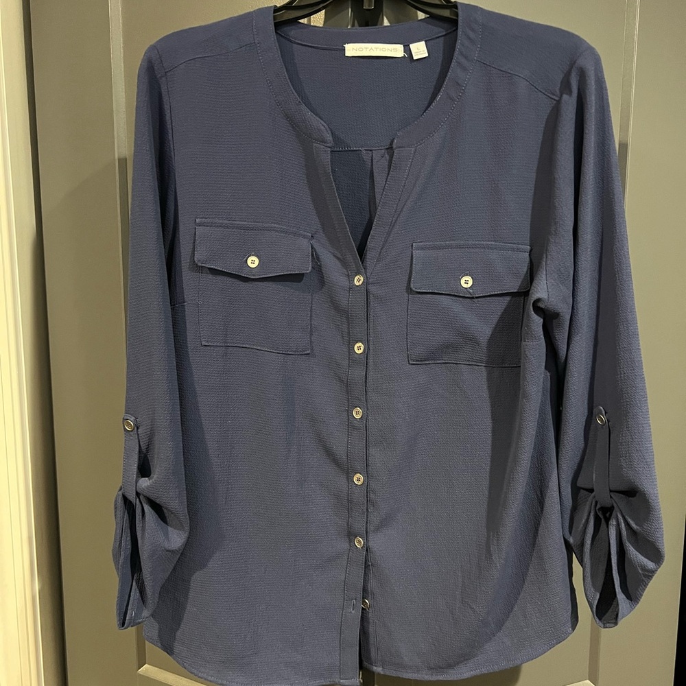 Notations brand Navy Button-Up Blouse